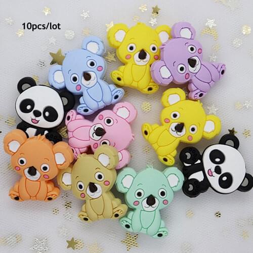10Pcs Koala Panda Perle Silicone Beads For Jewelry Making Teething Necklace Beads Animal Baby Teether Toys Nursing Mordedor Bead