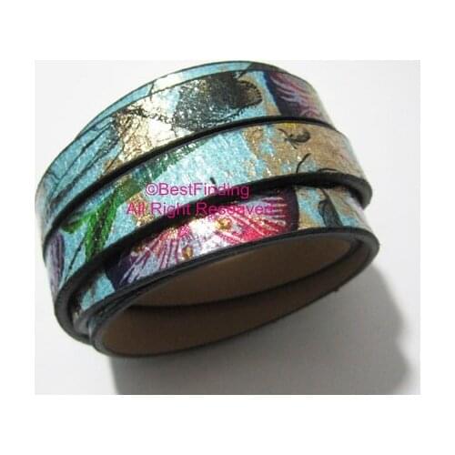 10x2mm Ethnic leather cord 10mm Turquoise mixexd Flat leather cord S1116