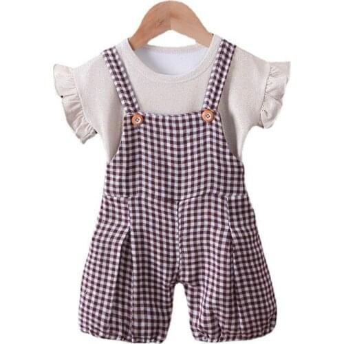 Fashion Girls Clothing Summer Baby Clothes Children Cotton T-Shirt Strap Shorts 2Pcs/Sets Toddler Casual Costume Kids Tracksuits