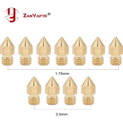 50pcs 3D Printer Brass Copper Nozzle Mixed Sizes 0.2/0.3/0.4/0.5/0.6/0.8/1.0mm Extruder Print Head For 1.75MM 3.0MM MK8 Makerbot
