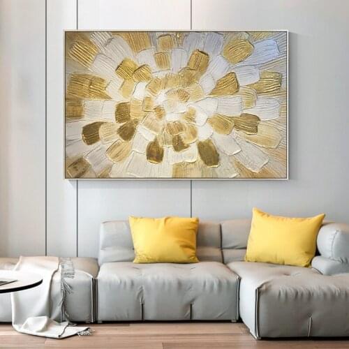Abstract Gold White flower Canvas painting acrylic abstract painting texture quadros decoracion Wall Art Picture for living room