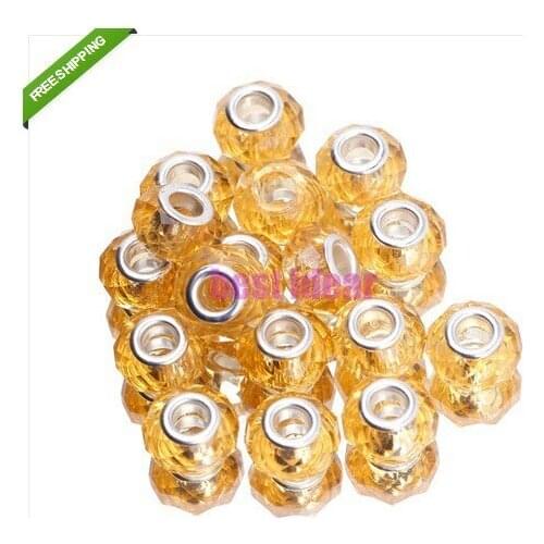 Free Shipping 50pcs Light brown Cut &Faceted Glass Beads Big Hole Fit European Charms Bracelet 14x8mm