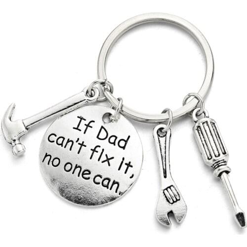Mini Tool Round Silver Color "if dad can not fix it" Letter KeyChains Fathers Day Car Keyring Father Gift Key Chain A504