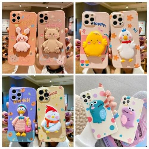 Phone Case for IPhone 12 11 Pro XS Max 7 8 Plus X XR SE 2020 12 Mini Case Soft Leather Cartoon Duck Cute Bear Holder Cover Funda
