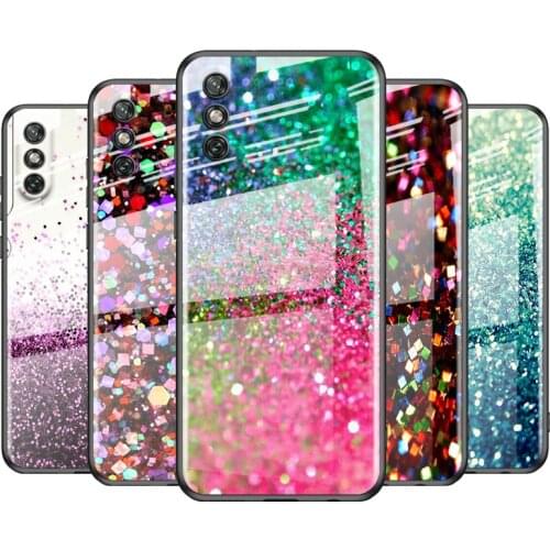 Tempered Glass Cover Glitter Sand printing art For Huawei Y6 Y7 Y9 Y5P Y6P Y8S Y8P Y9A P Smart Z 2019 2020 2021 Phone Case