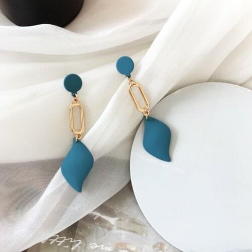 Long Blue Simple Designer Earrings Geometric Hyperbole Korean Earings