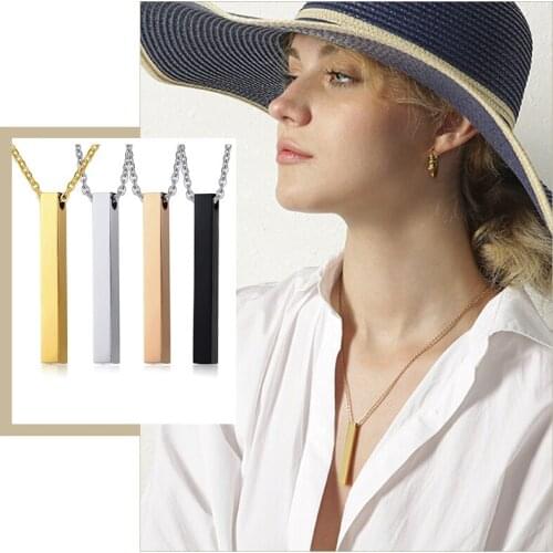 Elegant Custom Vertical 3D Bar Pendants for Women Glossy Stainless Steel Necklaces Personalize Name Date Birthday Gift for Her