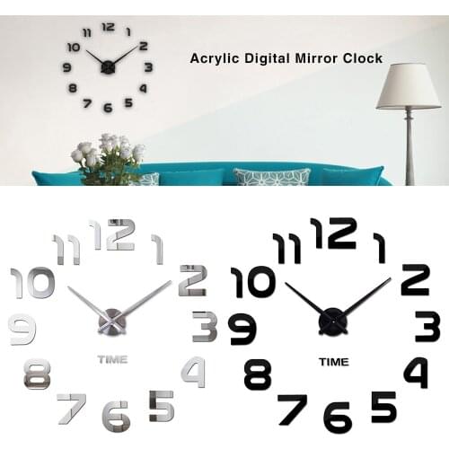 European Fashion Large Wall Clock Sticker 3D Acrylic Digital Mirror Wall Sticker Wall Clock for Living Room Home Decoration