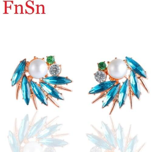 Fnsn 2017 Fashion New Arrivals Animal Stud Earrings For Women Gold Crystal Stud Earring Zinc Alloy Stud Earrings Hot wholesale
