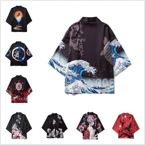 Anime Japanese Ukiyo-e Sea Carp 3D Digital Printing Kimono Cloak Haori Casual Summer Cardigan Coat Adult Traditional Clothes