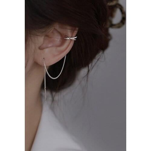 Cross Clip Earrings Chain Tassel Line For Women Two-wear Fashion Geometric Korean Creative Design Student Gift Jewelry BOYULIGE