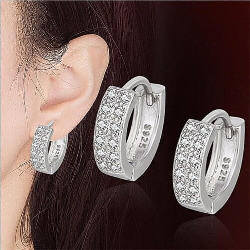 Pure 925 Sterling Silver Earrings For Women Jewelry Bright Rose Gold Zircon Hoop Earring Lady Princess Accessories Female Gift