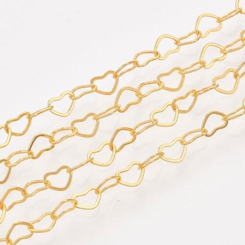 About 100m/roll Brass Soldered Heart Cross Chains bracelet necklace jewelry DIY making accessories,with Spool,Golden,5x3.5x0.5m