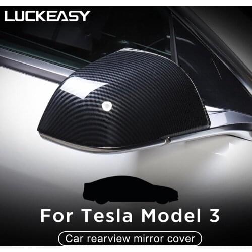 LUCKEASY Car Rearview Mirror Cover Side for Tesla Model 3 Car rearview mirror cover ABS 2pcs/set