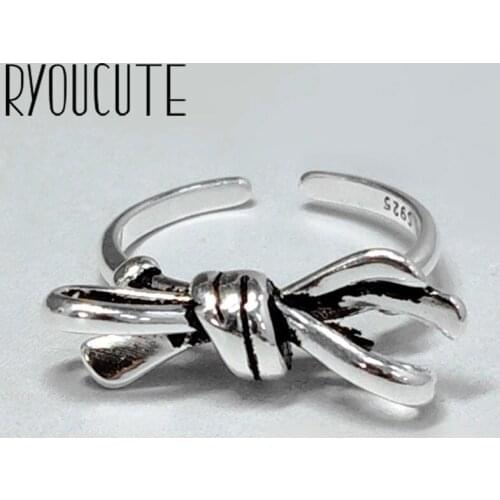 Exaggerated Retro Silver Color Bowknot Bow Rings For Women Engagement Rings Vintage Girls Open Jewelry
