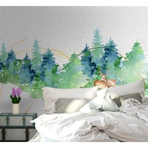Nordic Watercolor ELK Forest Wallpaper Murals for Living Room Home Wall Decor Wall Paper Rolls Contact Paper Customize