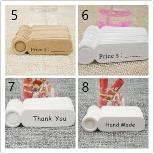 New 100set/lot 5*1.3cm 100pcs kraft paper blank price label tag for production price hanging tag description cute shape