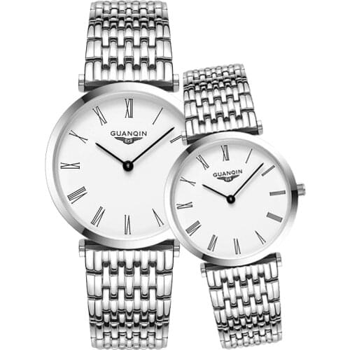 GUANQIN Pair Watches For Couples Men Women Minimalist Watch Quartz Wristwatch Ultra-Thin Lovers Watch Vintage Couple Clock Tool