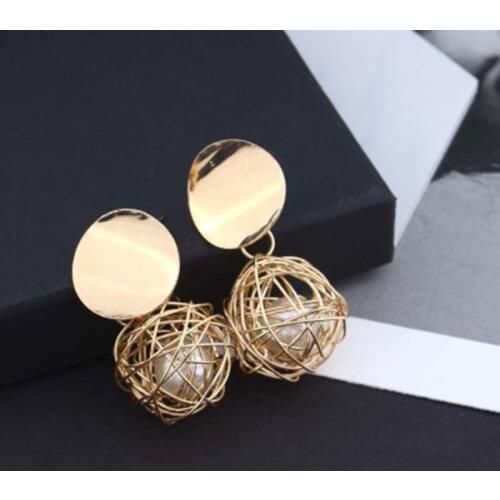 Casual Retro Earrings Simple Braided Spherical Pearl Earrings Metal Accessories Ladies Holiday Gift Earrings