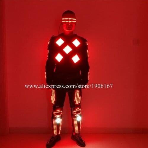 RGB Led Luminous Robot Men Dance Suit DJ Armor Glasses Colorful Led Light Up Flashing Costumes Performance Outfits Clothes
