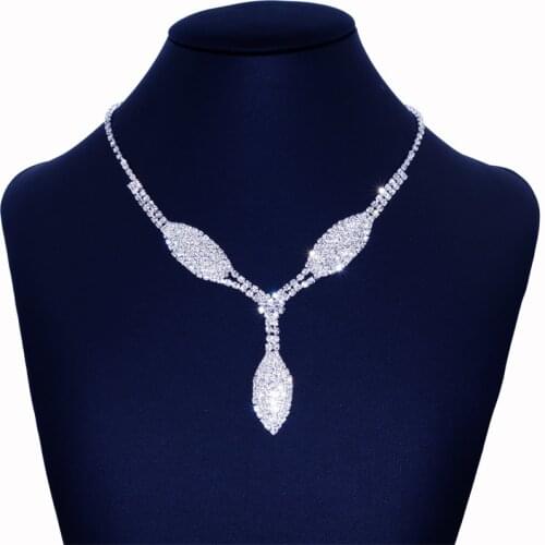 Luxury Crystal Bridal Wedding Necklace Jewelry Silver Color Rhinestone Women Girls Leaf Shape Necklace Engagement Party Gift
