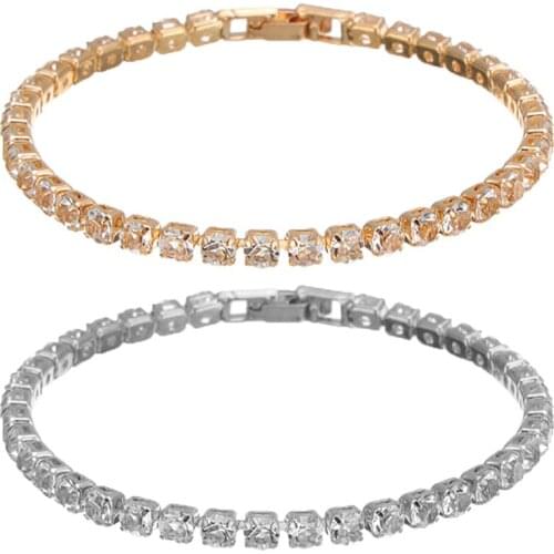 Luxury 4mm Cubic Zirconia Bracelets Crystal Wedding Chain Bracelet Bangle For Women Fashion Jewelry Gold Silver Color