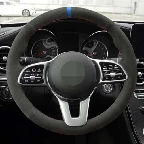 Hand-Stitched Soft Black Genuine Leather Suede Car Steering Wheel Covers For Mercedes Benz A Class 19-20 GLC GLB 2020 CLS 18-20