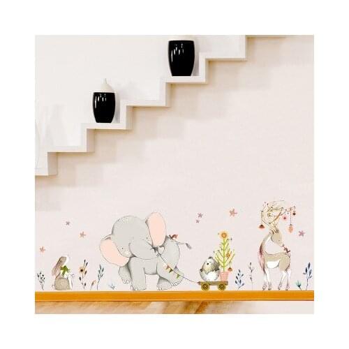Happy Elephant Wall Stickers Cartoon Animal Kindergarten Stairs Wall Painting DIY Baby Room Wall Decoration Poster Art Wallpaper