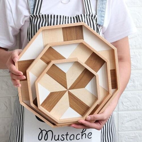 Nordic Octagon Wooden Serving Tray Afternoon Tea Time Coffee Cake Plates Dessert Plate Dishes For Kitchen Food Organizer Platter