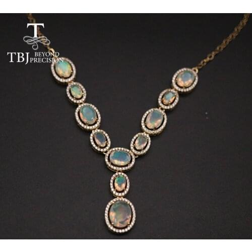 Party necklace with natural Ethiopia Opal natural Gemstone 10ct up fine jewelry 925 sterling silver for women wife nice gift