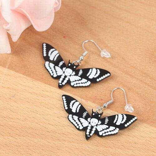 Black Dark Skull Moth Insect Butterfly Acrylic Earrings For Women Girls Exaggerated Unique Dangle Earrings Jewelry For Female