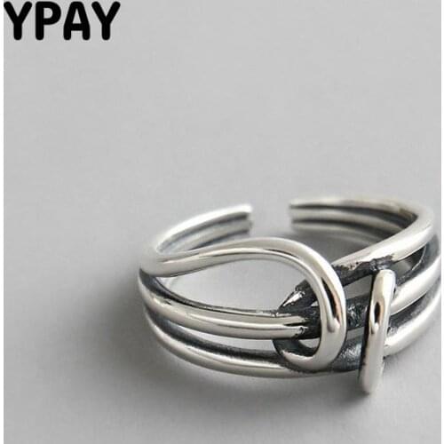 YPAY Multi-layer Real 925 Sterling Silver Adjustable Ring Korean INS Vintage Knot Open Rings for Women Lady Fine Jewelry YMR616