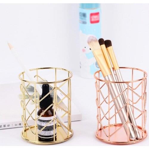 1pc Rose Gold Pen Pencil Pot Holder Container Organizer Iron Makeup Brush Tube Home Desk Home Desk Stationery Decor Supplies