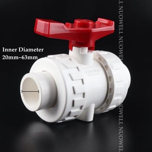 2pc 20~63mm PVC Ball Valve Glue Connect Union PVC Pipe Globe Valve Aquarium Water Pipe Switch Water Supply Connectors