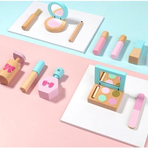 12pcs Children Wooden Girl Makeup Cosmetic Bag Princess Simulation Cosmetics Dressing Toy Playhouse Set Fun R7A3