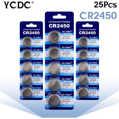 25PCS Button Battery CR2450 Electronic Lithium Coin Cell Batteries 3V KCR2450 5029LC LM2450 Watch Toy Remote