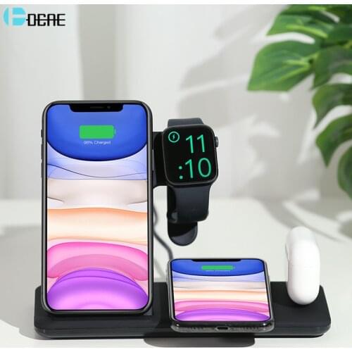 DCAE Wireless Charging Dock Station for iPhone 11 XS XR X 8 4 in 1 15W Qi Fast Charger Stand for Apple Watch 5 4 3 2 Airpods Pro
