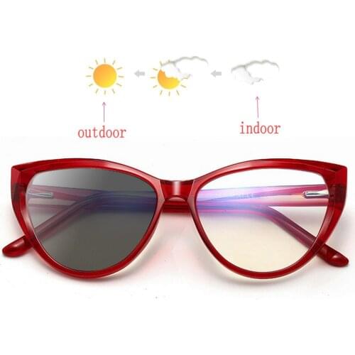 Oversized red sunglasses Frame Photochromic Nearsighted eyeglasses Female cat Myopia Glasses Finished 0 -0.5 -1.0 -1.5 NX