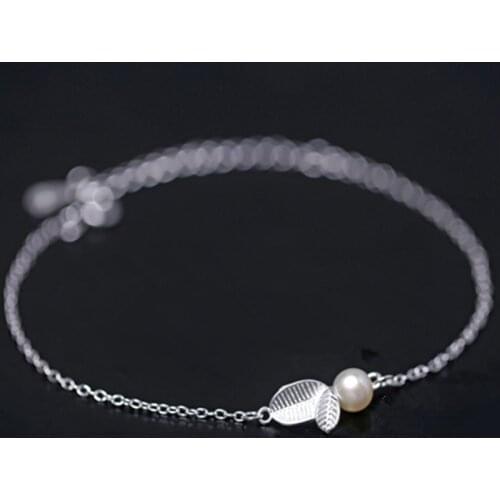 DreamySky New Arrivals Real Pure Leaf Silver Color Imitation Pearls Bracelets For Women pulsera de plata Drop Shipping