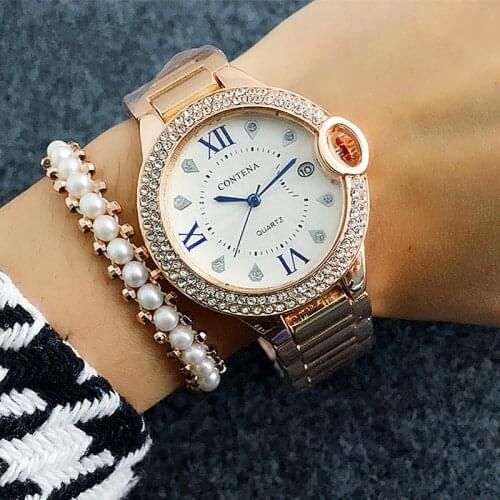 Top Brand CONTENA Watch Women Watches Silver Gold Bracelet Watch Luxury Diamonds Ladies Watch saat montre femme relogio feminino
