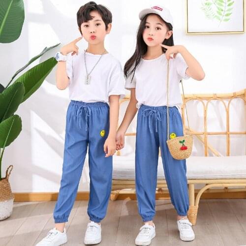 2021 Kids Pants Boy Girl Summer Solid Color Pleated Trousers Children Ankle-length Pants For Baby Boys Pants Casual Harem Pants