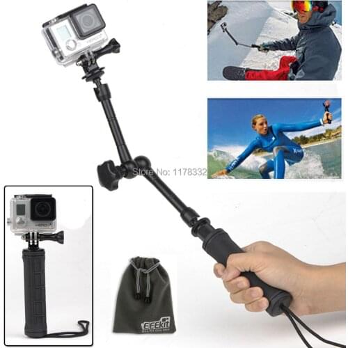 For GoPro Hero4 HD 3+ 3,3-Way Folding Pole + Adapter + Screw Bolt+Pouch