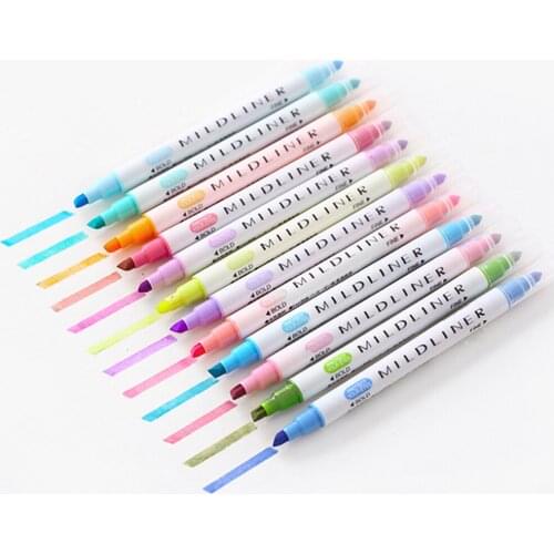 12pcs/set Double Headed Fluorescent Marker Pen 0.5/3mm Cute Candy Color Highlighter Stationery Mark Pen Office School Supplies
