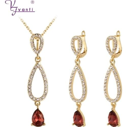 Kfvanfi Simple Design Rhinestones Jewellery Fashion Purple Blue Color Crystal Earrings Pendant Necklace Jewelry Set