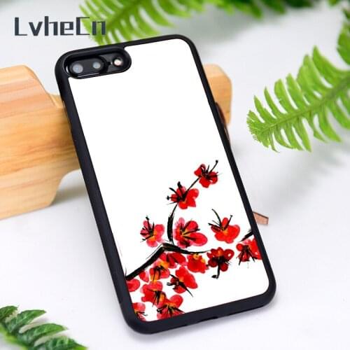 LvheCn Silicone Rubber Phone Case Cover for iPhone 6 6S 7 8 Plus X XS XR 11 12 Mini Pro Max Pink flowers of cherry