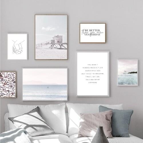 Ocean Landscape Canvas Poster Nordic Style Beach Pink Wall Art Print Painting Quote Decoration Pictures Scandinavian Home Decor