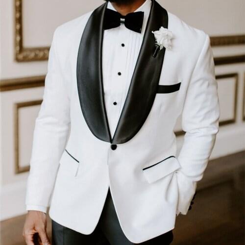 2 Pieces Mens Wedding Suits White Suit With Black Lapel Single Breasted Slim Fit Costumes For Formal Bridegroom Men clothes