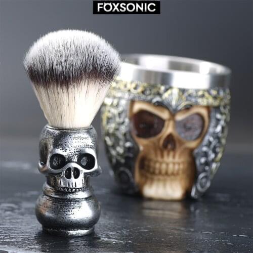FOXSONIC Barber Salon Beard Shaving Set Skull Head Shaving Brush Set Hair Shaving Brush Kit for Men