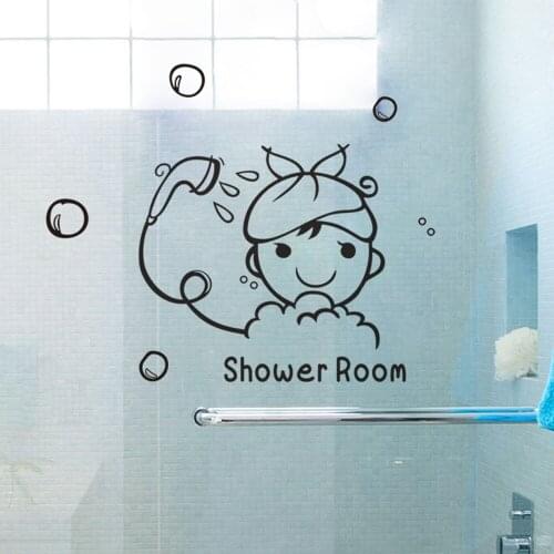 Bathroom Wall Stickers Cute Girl Shower Wall Decal Waterproof Removable Bathtub Background Washroom Glass Door Stickers