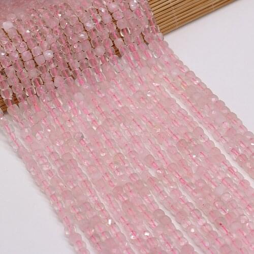 5mm Natural Semi-Precious Stones With Irregular Faceted Square Pink Crystal Spacer Loose Beads for Jewelry Making DIY Bracelet